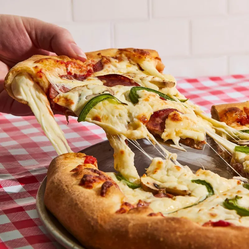 Stuffed pizza crust filled with melted cheese