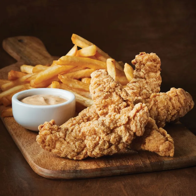 Filets de poulet croustillants avec quatre filets natures ou avec sauce Frank’s RedHot®. Servis avec un accompagnement au choix