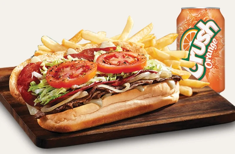 Solo value combo - Sub, This Solo value combo includes a Sub (Co-star®, Western or Hot Luke), a regular portion of fries and a can of Pepsi®