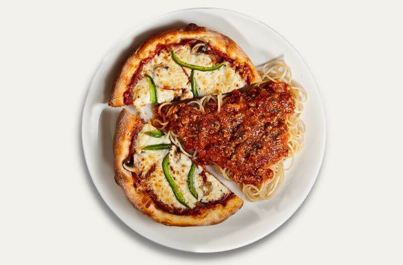 Bambino Pizza Duetto with all-dressed, neapolitan, vegetarian or pepperoni bambino pizza, with your choice of side